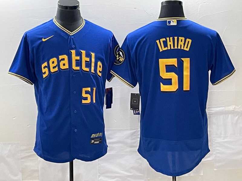Men%27s Seattle Mariners #51 Ichiro Suzuki Number Blue 2023 City Connect Flex Base Stitched Jerseys
